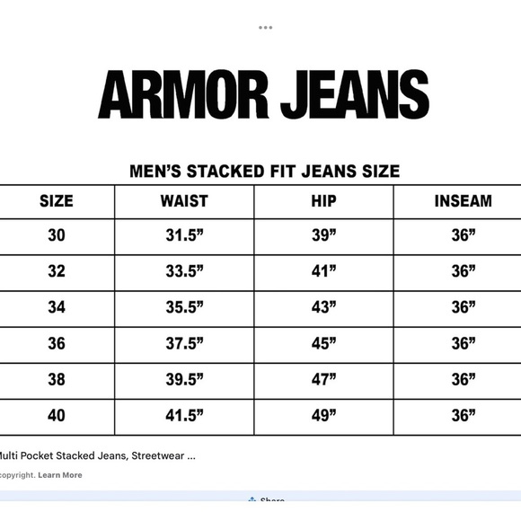 Armor Jeans Trashed Frayed Stacked Pants Mens Size 34 - Picture 6 of 7